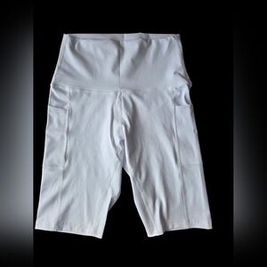 High-Waist White Women’s Active Bike/yoga Shorts with Side Pockets